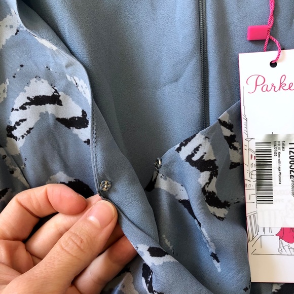 NWT Parker Soliana Silk Blend Mini Dress in Arctic Tiger Blue - Size 0 - Picture 12 of 15